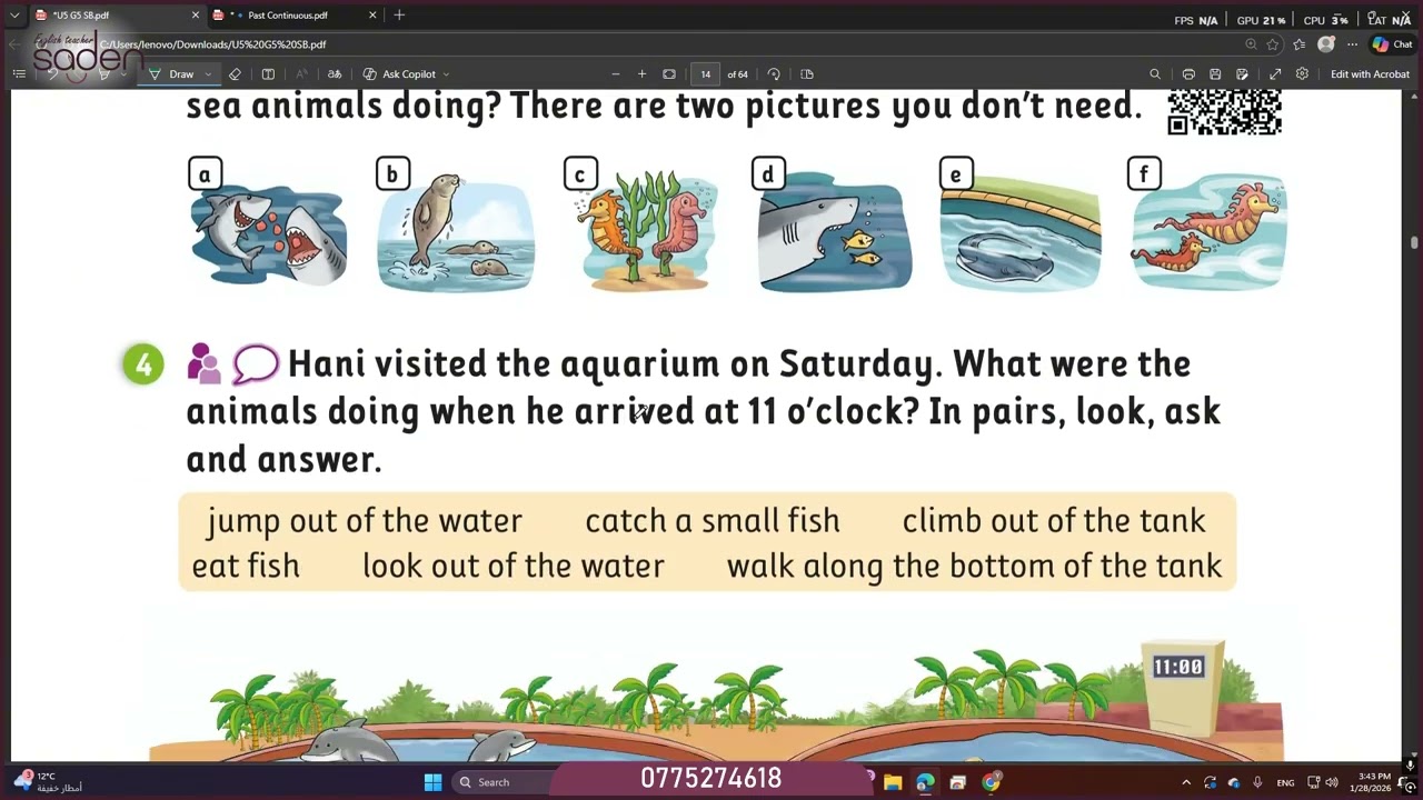 شرح قاعدهPast continuous صفحه 12-13-الوحده الخامسه  اللغة الإنجليزية فصل ثاني- الصف الخامس-سادن نضال