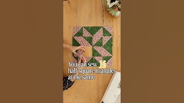 sewing hack 16 half square triangles at a time 🪡 with two 14” squares and you’ll get 4” HSTs
