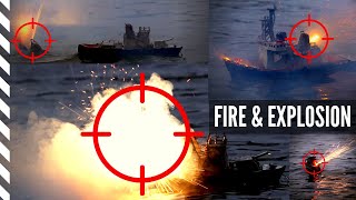SCALE SHIP MODEL EXPLOSION COMPILATION ON THE WATER