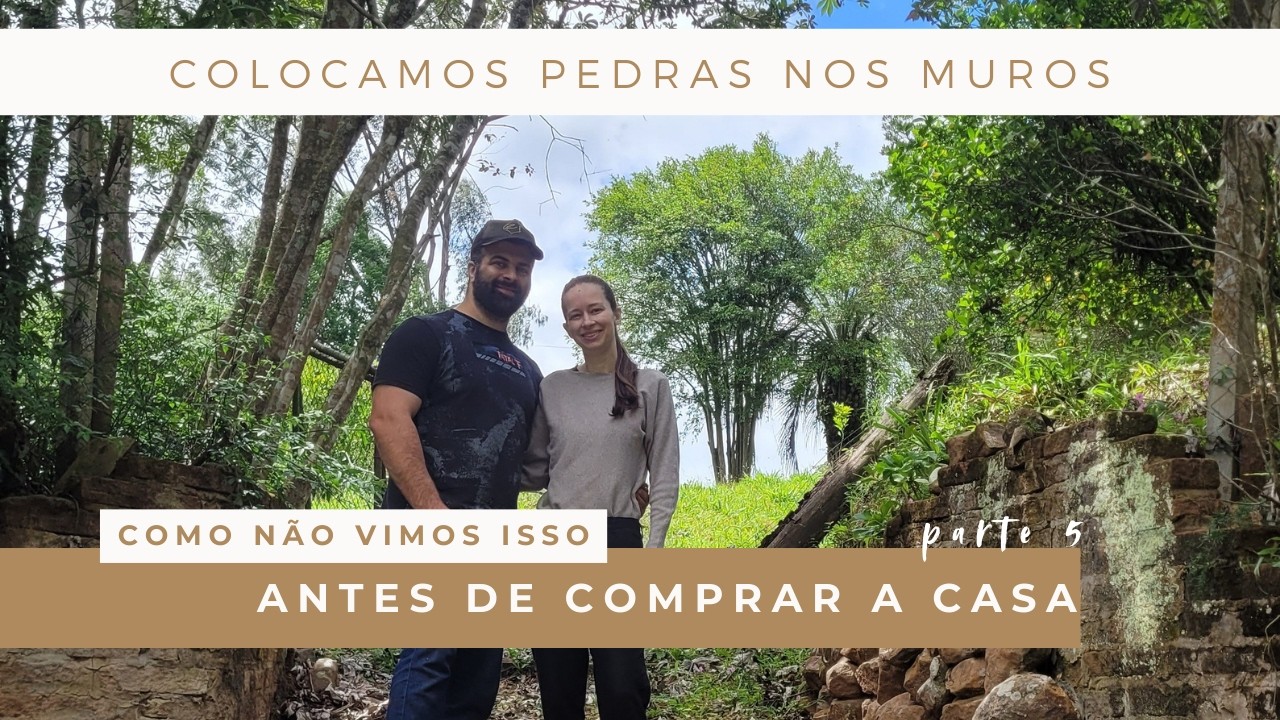 Colocamos pedras nos muros do portão de entrada