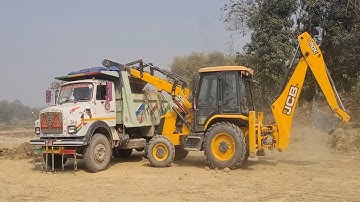 JCB 3DX Backhoe Machine Loading Soil into Heavy Tata Truck@roadtrendmachinework