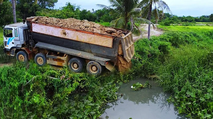 First Start Amazing PROJECT!! LANDFILL Huge Size Deep pond Use SHANTUI DOZER & 25Ton Truck Unloading