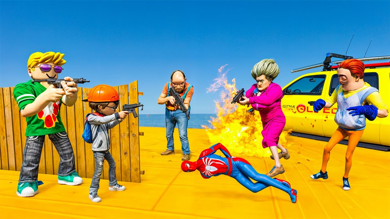 Scary Teacher 3d - Spiderman vs Miss'T -  Roblox Engage The Rescue - Game Animation