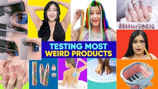 Testing Most Viral \& Weird Beauty Gadgets 😱Magnetic Eyelashes, Nail Extension, Hair Extensions 🙆🏻‍♀️