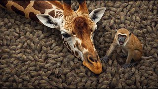 A giraffe was completely covered in hundreds of mice 🐁. A monkey successfully rescued the dog  less