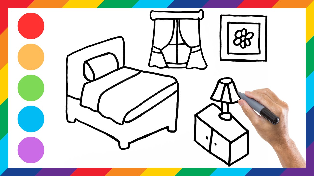 Bedroom Drawing, Painting, Coloring For Kids and Toddlers | Easy Draw ...