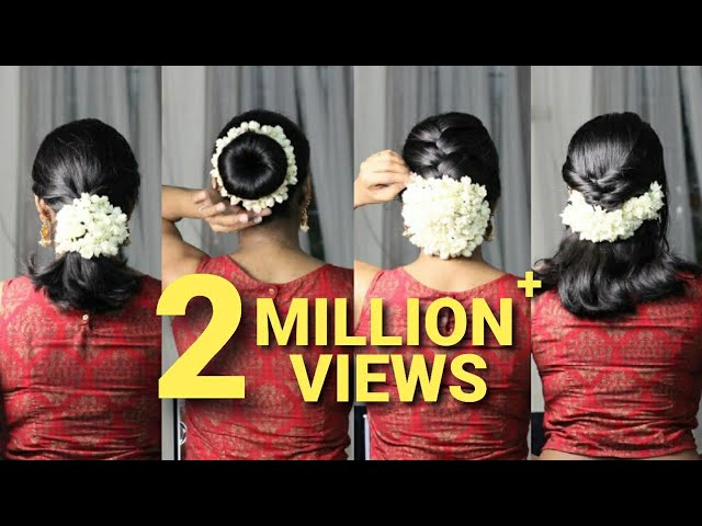 Easy traditional hairstyle with jasmine flower | Hairstyle for short hair |  Preity Neereekshan - YouTube