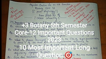 +3 (Bsc) Botany 5th Semester Core-12 Important Questions || 10 Most Important Long Questions 🎯💯 ||