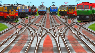 🥎All Realistic Trains Run At Bumpy Higher Graphics Railroad Crossing Tracks | train wala video game