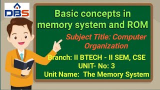 Computer Organization - Basic concepts of memory system and ROM (Read only memory)