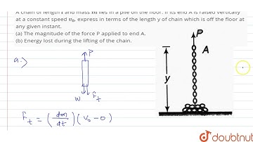 A chain of length l and mass m lies in a pile on the floor. If its end A is raised vertically at...