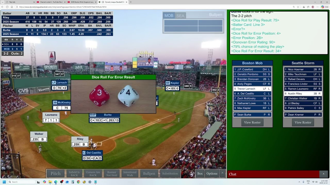 Game 8 Boston Mob vs Seattle Storm, 2026 Grapenut League Dynasty League Baseball