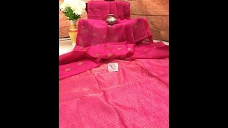 Fuchsia Pink Color Matka Resham Half n Half Saree