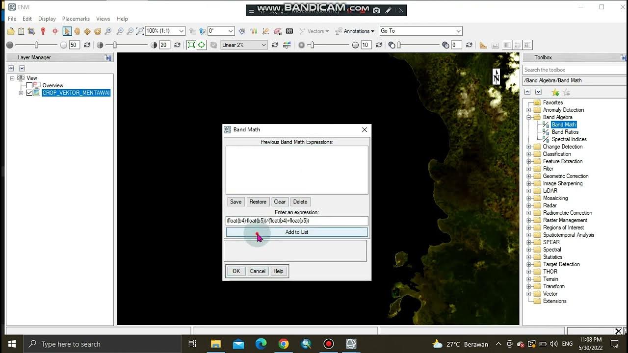 ENVI 5.3 Tutorial Aplikasi Band Math Metode Aplikasi NDVI YouTube