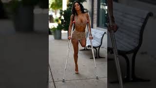 fitness amputee sidewalk #amputee #singleleg #crutches #disabledwoman #AmputeeModel