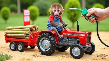 Monkey Nana drives a wood loaded tractor , encounters trouble , and has to seek help from a friend