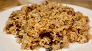 Spelt And Mushroom Onion Pilaf Adjar Vegan Armenian Pilaf Eats With Gasia