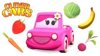 Learn Healthy Food Names: Vegetables and Fruits - Clever Cars Cartoon for Toddlers
