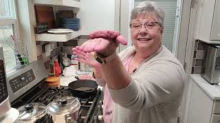 Supper tonight  uncut Watch me as I cook Hamburger Steaks, Creamed Potatoes, and Cabbage.