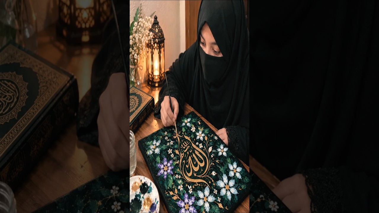 Elegant Floral Arabic Calligraphy Art ✨ 🖌️#shorts