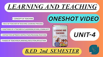 LEARNING AND TEACHING UNIT-4|  BY DHARMENDRA SIR| ONESHOT VIDEO | B.ED 2nd SEMESTER|TEACHING PROCESS
