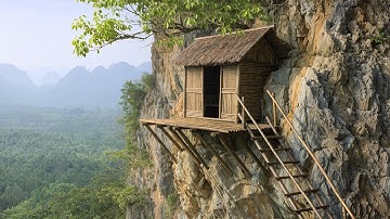 150-Day Survival Challenge in a House Built on a Cliff with Primitive Tools, Bushcraft