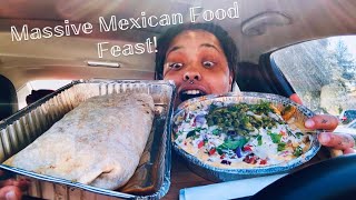 MEXICAN FOOD FEAST | CARNE ASADA FRIES &amp; FAJITA BURRITO | MUKBANG