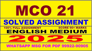 mco 21 solved assignment 2025 | mco 21 solved assignment in english 2025 | mco 21 2024-25
