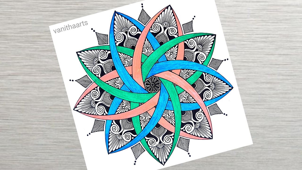 Beautiful Cute Girl Swinging Mandala Drawing