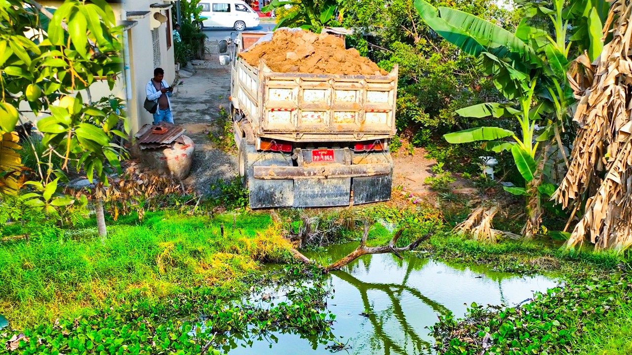 First Start Opening Amazing Project!! Landfill Delete Pond flood By Skills Dozer With 5ton Trucks