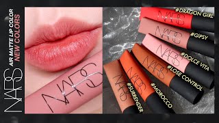 new! nars air matte lip color lipstick swatches| full limited edition collection on pigmented lips