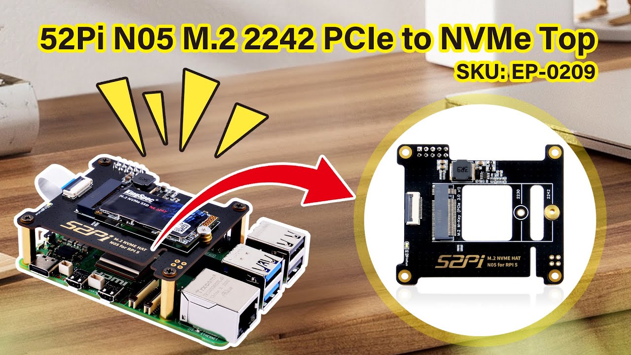 52Pi N05 M.2 2242 PCIe To NVMe Top Extension Adapter Board With