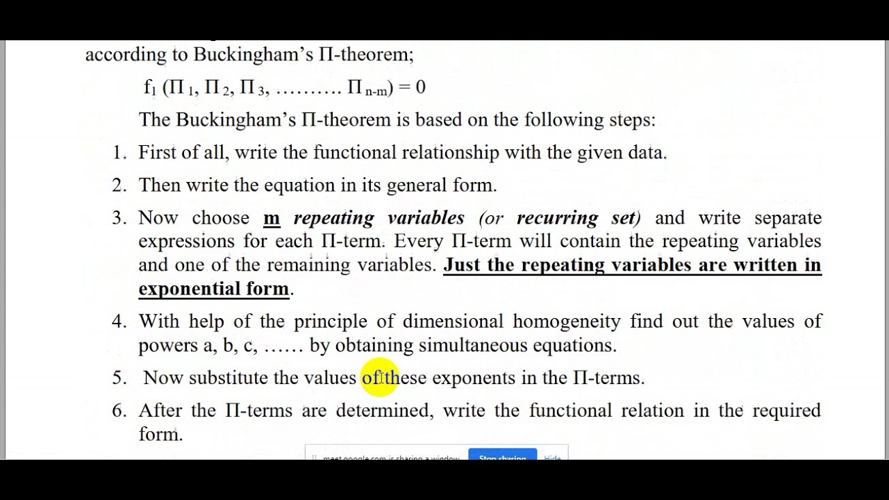 Dimentional Analysis Buckingham’s method - YouTube