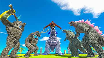 Growing 2 vs 2 - Godzilla vs Kong vs Shimo x Skar King Size Comparison - Animal Battle Simulator