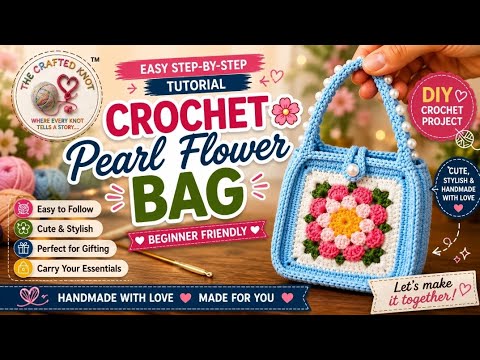 Crochet Pearl Flower Bag Tutorial 🧶🌸 | Easy Step-by-Step Crochet Bag for Beginners
