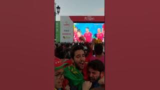 Portugal fans going crazy after Ronaldo's free-kick goal for 3-3 in Lisbon square.