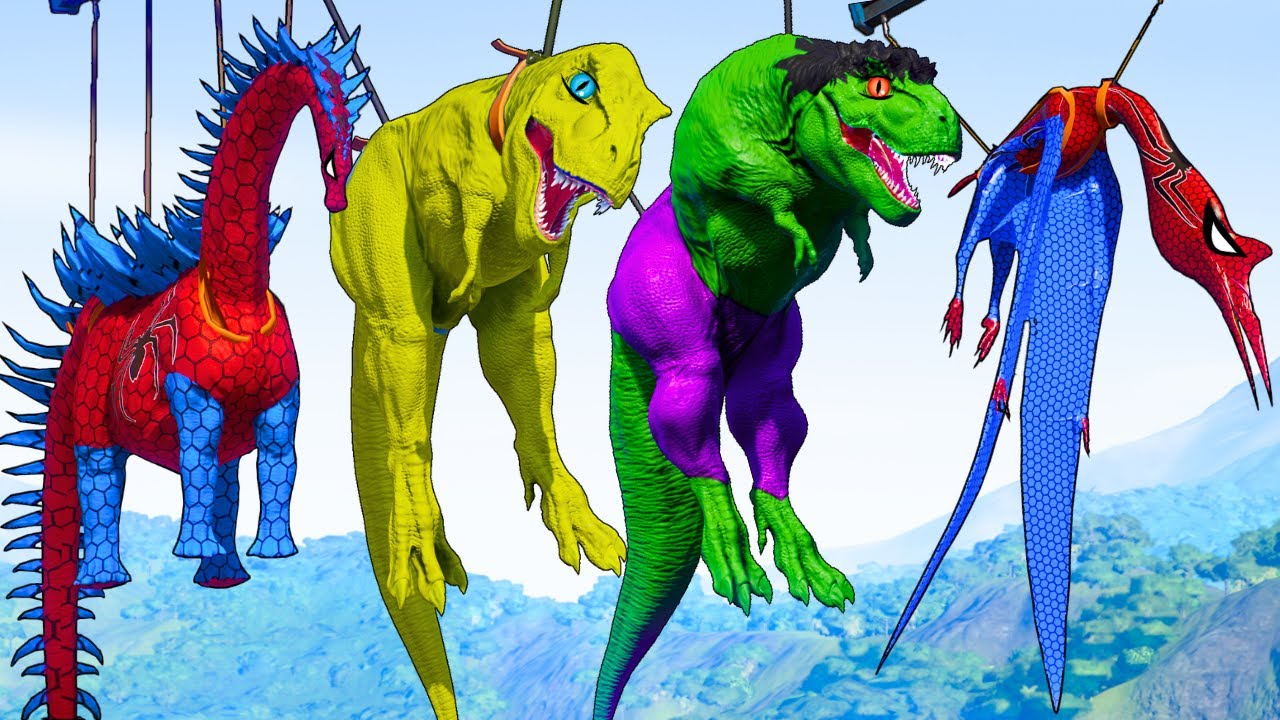 All SuperHero Dinosaurs and Spiderman TRex vs Carnivore Dinosaurs Battle  Jurassic World Evolution 2