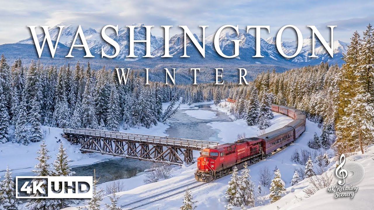 Washington 4K - Winter Wonderland of Misty Evergreen Peaks, Frozen Alpine Lakes & Cascades Glow
