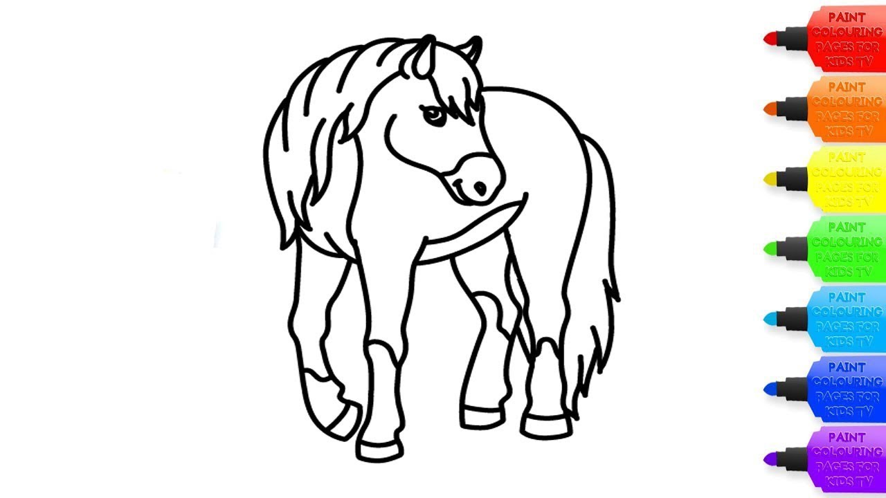 How to draw cute horse coloring page for kids I learn coloring book ...