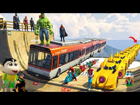 GTA 5: SHINCHAN AND LUCKY AVENGERS LONGEST GOLD CARS MEGA CHALLENGE #11! (GTA 5 mods)