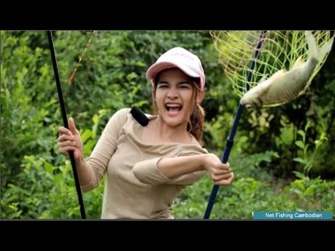 Amazing Beautiful girl fishing -  At Battambang Cambodia