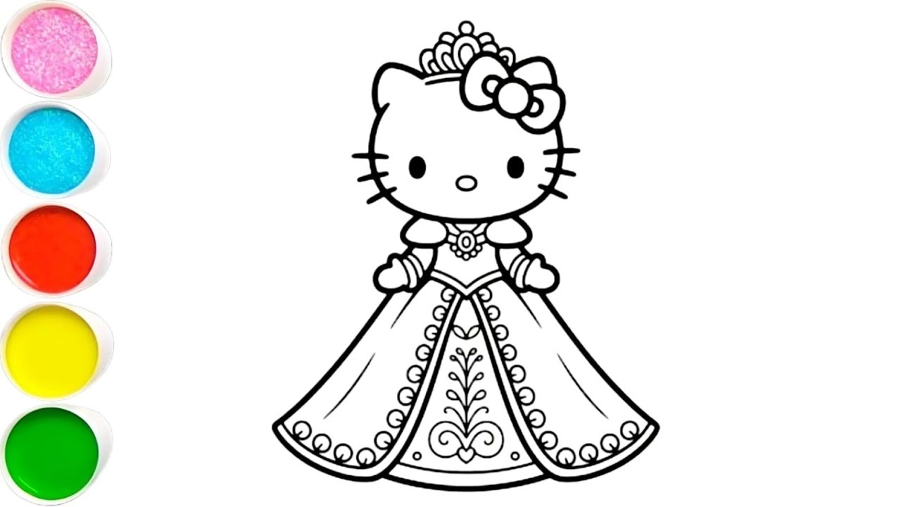 Hello Kitty princess easy drawing painting and coloring for kids and toddlers