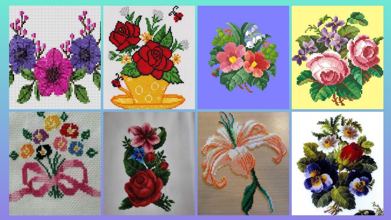 Более 100 потрясающих и элегантных схем для вышивки крестом с цветочными мотивами || Идеи для все...