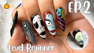 Nail Art Class: Ep.2 BEGINNER Learn with me step by step! The Nightmare Before Christmas Nails 💅🏼🎃
