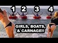 CRAZY 4 MAN BOAT BATTLE!! Girls, Dolphin Surfing, & More!! | JOOGSQUAD PPJT