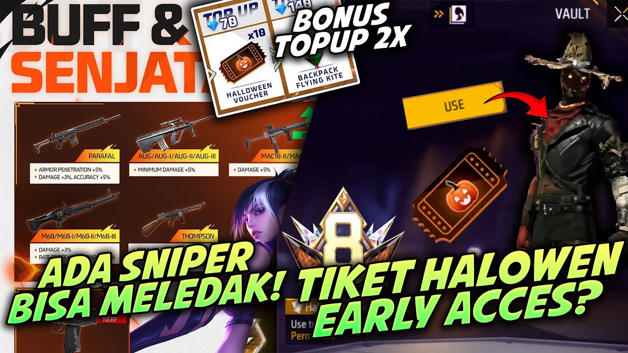 PEMBAHASAN LENGKAP UPDATE FF BESOK❗ BUFF & NERF KARAKTER - BONUS TOPUP BESOK - FUNGSI TIKET HALOWEEN