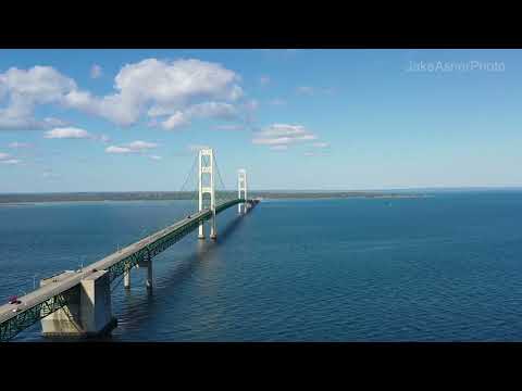 Aerial Views of Mackinac Bridge in Michigan