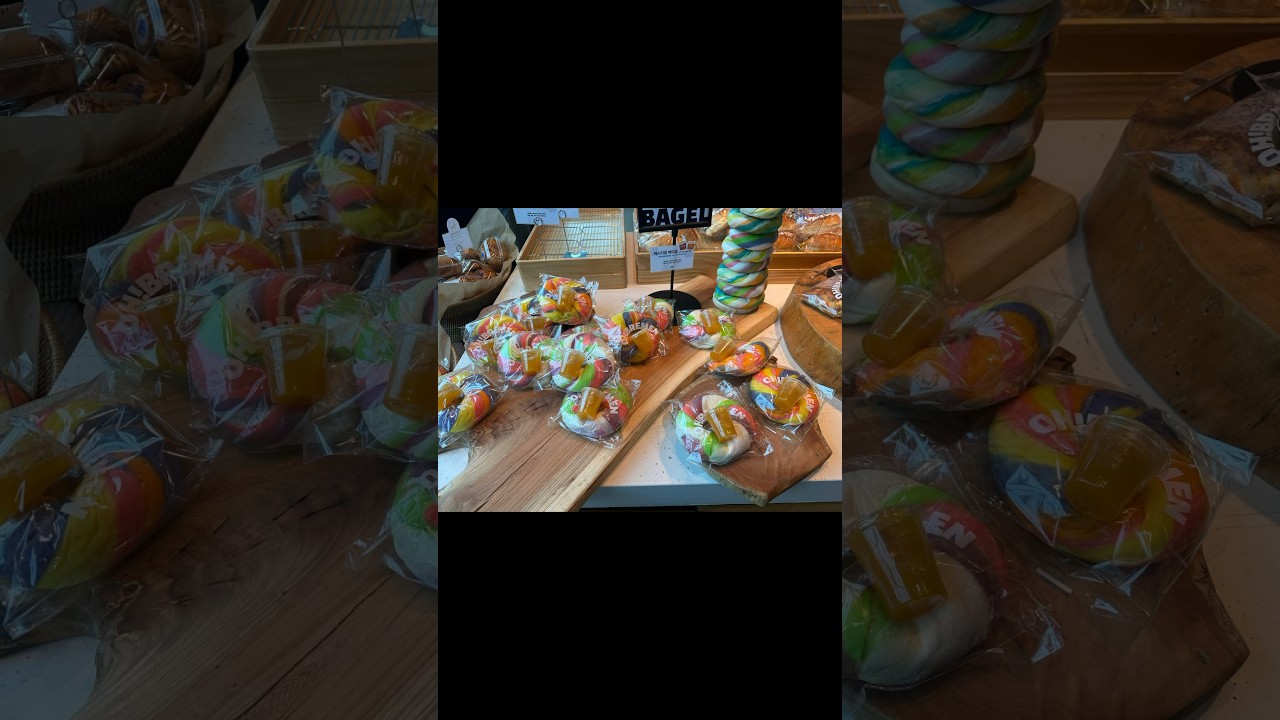 🥯쫀득쫀득 무지개베이글•이쁘고 빵들이 맛있는 #포항카페[#오브레멘]#shorts #Pohang #바나나푸딩