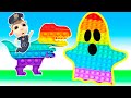 👻 Kids play Pop It Maze Challenge with Dinosaurs | Hot vs Cold: Stories For Kids + Nursery Rhymes