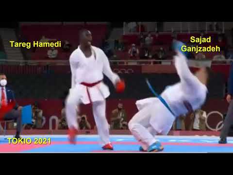 Nieprzepisowy cios - Tareg Hamedi vs. Sajad Ganjzadeh - Tokio 2021 Karate olimpijskie - nokaut